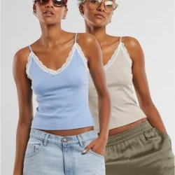 2 Броя Дамски Потници Ladies V-Neck Lace Top 2-Pack cloud+powderblue XXL