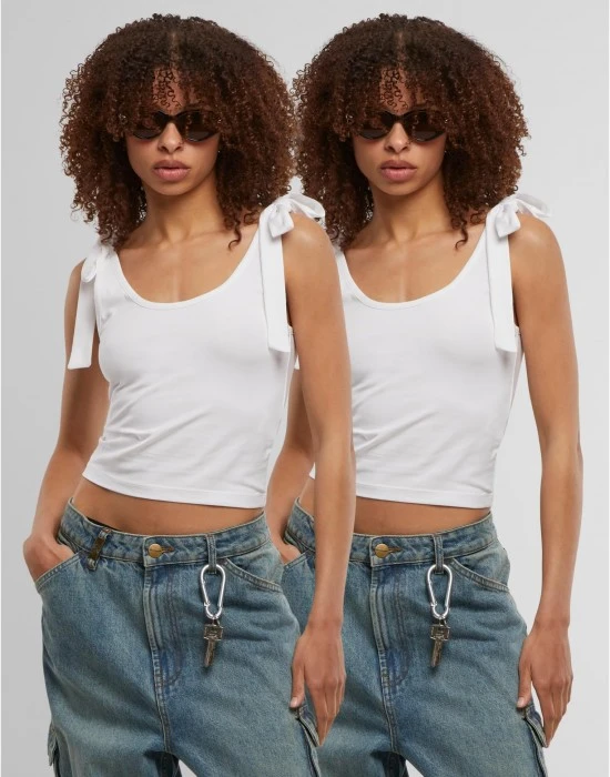 2 Броя Дамски Потници Ladies Tied Basic Jersey Top 2-Pack white/white XXL
