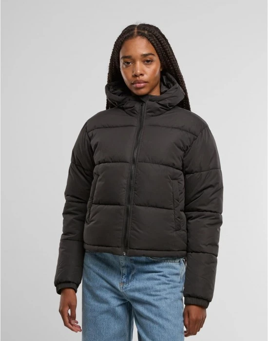 Суичър Ladies Peached Puffer Jacket With Hood black XXL