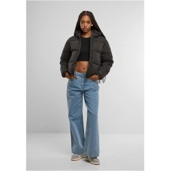 Суичър Ladies Peached Puffer Jacket With Hood black XXL