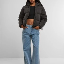 Суичър Ladies Peached Puffer Jacket With Hood black XXL