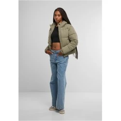 Суичър Ladies Peached Puffer Jacket With Hood paleolive XXL