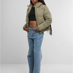 Суичър Ladies Peached Puffer Jacket With Hood paleolive XXL