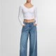 Дамски Дънки Ladies Wide Leg Denim mid deep blue washed 29