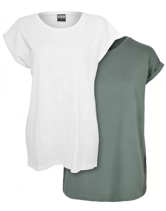 Комплект два броя дамски тениски в зелен и бял цвят Urban Classics Ladies Pack, Тениски - Hoodstyle.bg