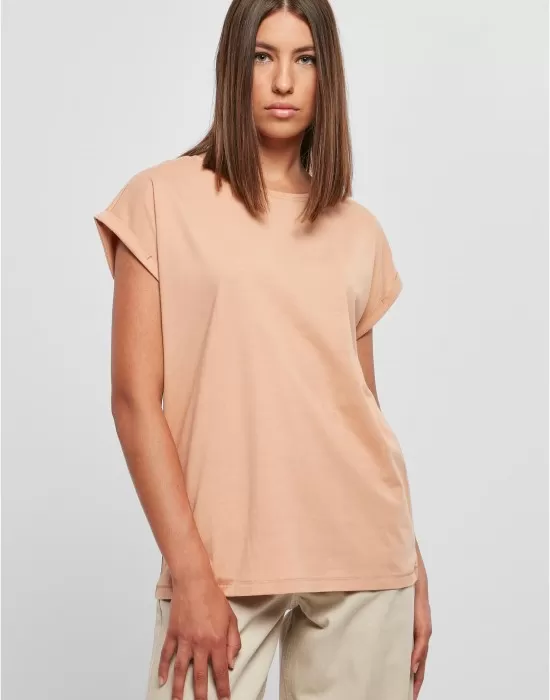 Дамска тениска в цвят праскова Urban Classics Ladies Shoulder Tee, Тениски - Hoodstyle.bg