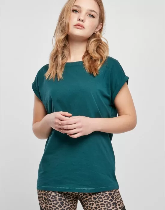 Дамска тениска в тъмнозелен цвят Urban Classics Ladies Shoulder Tee, Тениски - Hoodstyle.bg