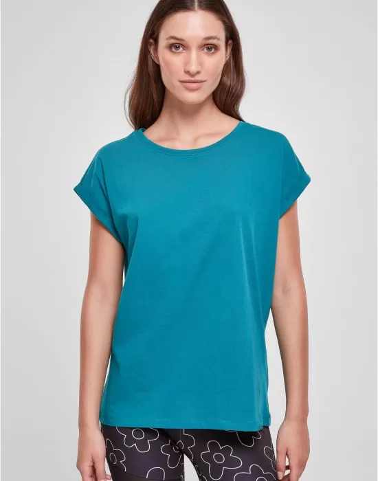 Дамска тениска в цвят тюркоаз Urban Classics Ladies Shoulder Tee, Тениски - Hoodstyle.bg