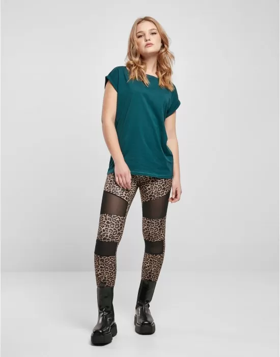 Дамска тениска в тъмнозелен цвят Urban Classics Ladies Shoulder Tee, Тениски - Hoodstyle.bg