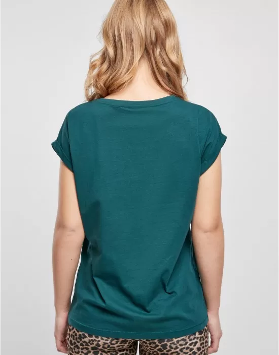 Дамска тениска в тъмнозелен цвят Urban Classics Ladies Shoulder Tee, Тениски - Hoodstyle.bg