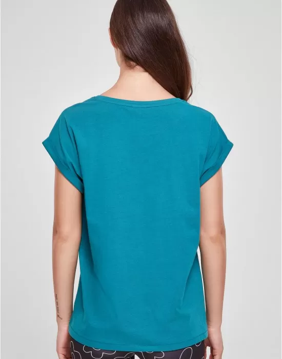 Дамска тениска в цвят тюркоаз Urban Classics Ladies Shoulder Tee, Тениски - Hoodstyle.bg