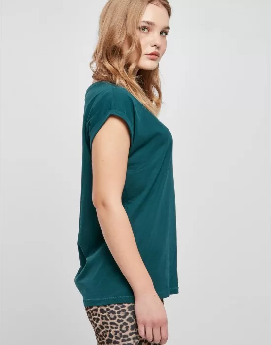 Дамска тениска в тъмнозелен цвят Urban Classics Ladies Shoulder Tee, Тениски - Hoodstyle.bg