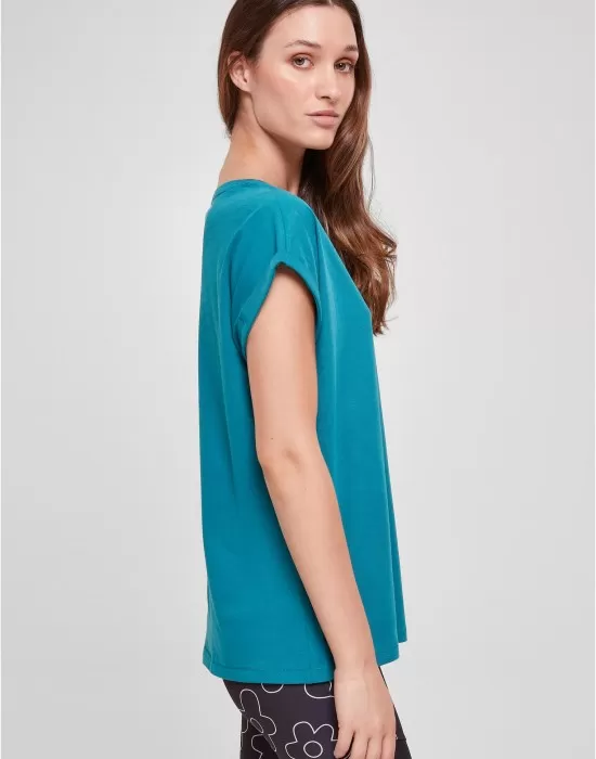 Дамска тениска в цвят тюркоаз Urban Classics Ladies Shoulder Tee, Тениски - Hoodstyle.bg