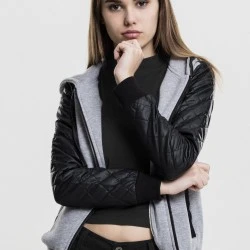 Дамски суичър Urban Classics с кожени ръкави gry/blk XS