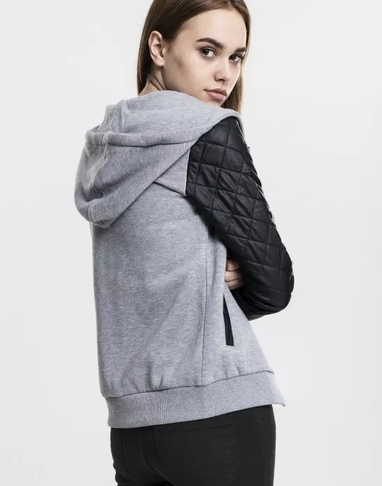 Дамски суичър Urban Classics с кожени ръкави gry/blk XS, Суичъри - Hoodstyle.bg