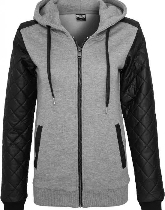 Дамски суичър Urban Classics с кожени ръкави gry/blk XS, Суичъри - Hoodstyle.bg