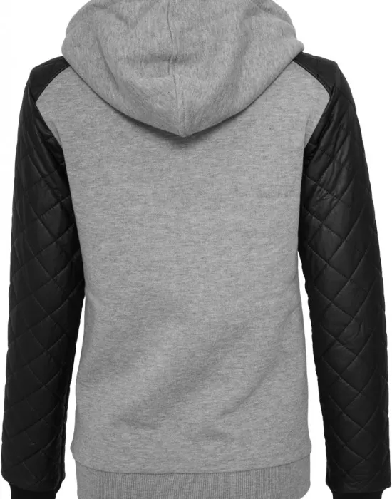 Дамски суичър Urban Classics с кожени ръкави gry/blk XS, Суичъри - Hoodstyle.bg