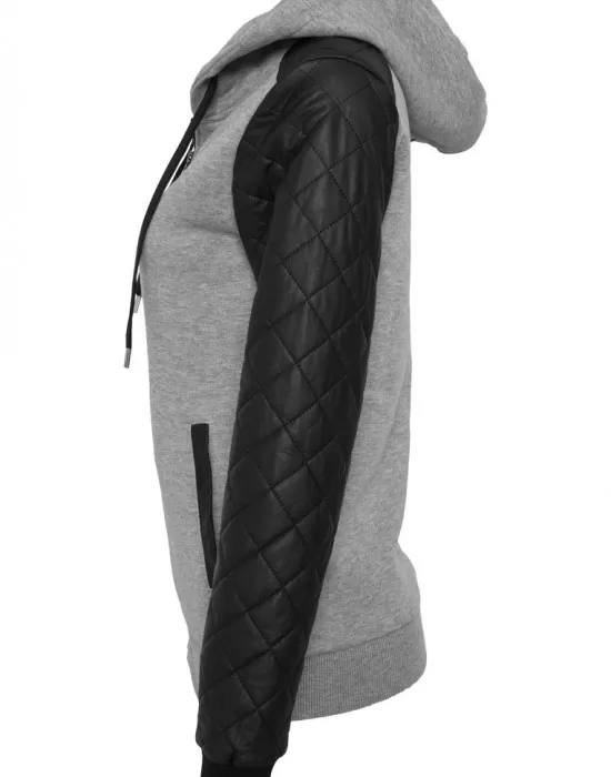 Дамски суичър Urban Classics с кожени ръкави gry/blk XS, Суичъри - Hoodstyle.bg