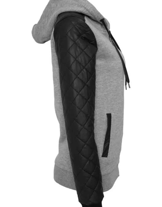 Дамски суичър Urban Classics с кожени ръкави gry/blk XS, Суичъри - Hoodstyle.bg