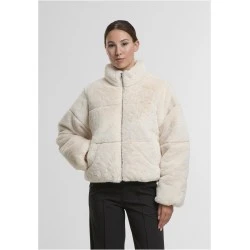 Дамско  Пухено Яке Ladies Short Faux Fur Puffer Jacket whitesand XS