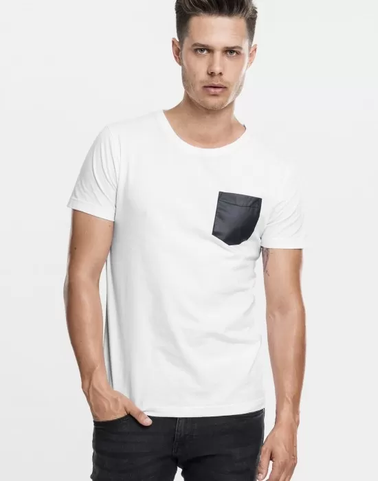 Мъжка тениска Urban Classics wht/blk с джоб, Тениски - Hoodstyle.bg