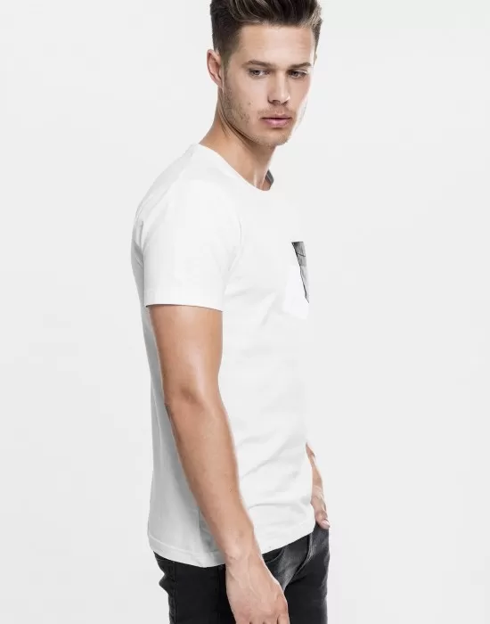 Мъжка тениска Urban Classics wht/blk с джоб, Тениски - Hoodstyle.bg