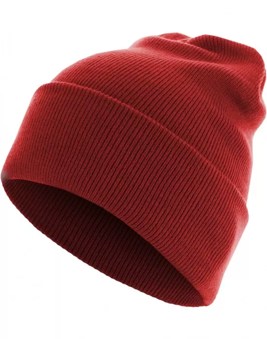 Бийни шапка в червен цвят MSTRDS Beanie Basic Flap Long Version, Шапки бийнита - Hoodstyle.bg