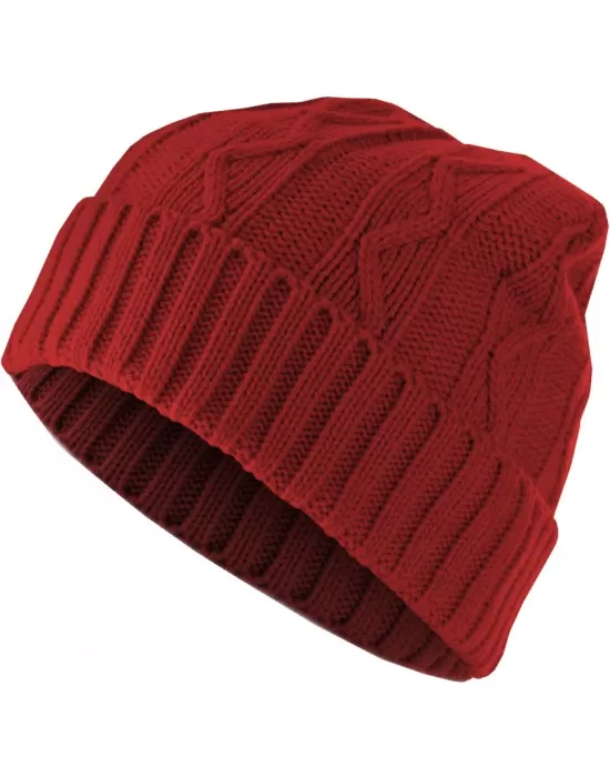 Бийни шапка в червен цвят MSTRDS Beanie Cable Flap, Шапки бийнита - Hoodstyle.bg