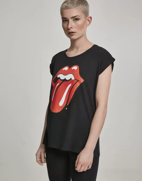 Дамска тениска Merchcode Rolling Stones Tongue в черен цвят