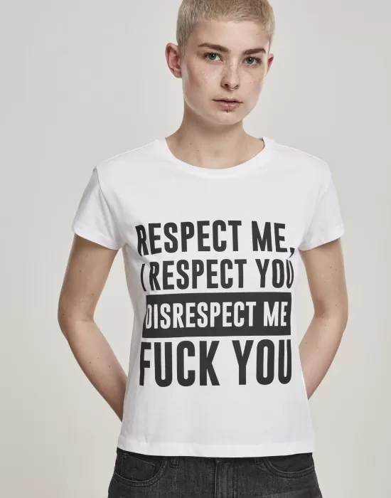 Дамска  тениска Mister Tee Respect Me в бял цвят, Тениски - Hoodstyle.bg