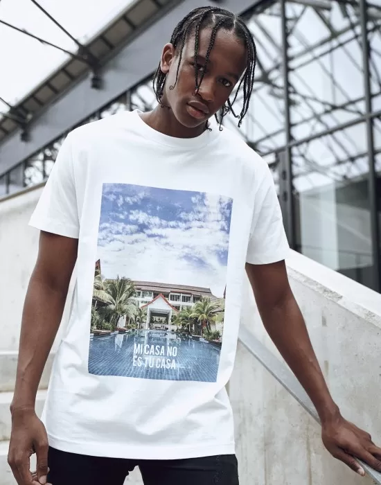Мъжка бяла тениска Mister Tee Mi Casa No Es Tu Casa, Тениски - Hoodstyle.bg