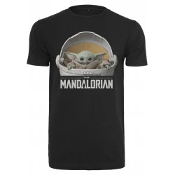 Мъжка тениска Merchcode Baby Yoda Mandalorian Logo в черен цвят