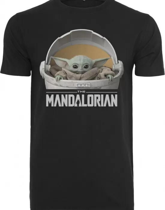 Мъжка тениска Merchcode Baby Yoda Mandalorian Logo в черен цвят, Тениски - Hoodstyle.bg