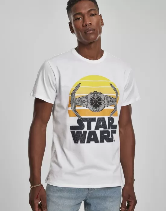 Мъжка тениска MERCHCODE Star Wars Sunset в бял цвят, Тениски - Hoodstyle.bg