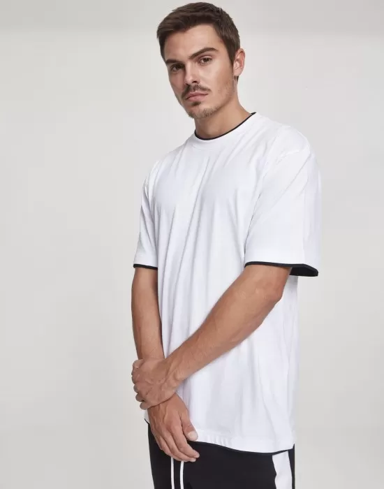 Мъжка тениска с цветни маншети Urban Classics Tall в бяло wht/blk, Тениски Tall Tees - Hoodstyle.bg