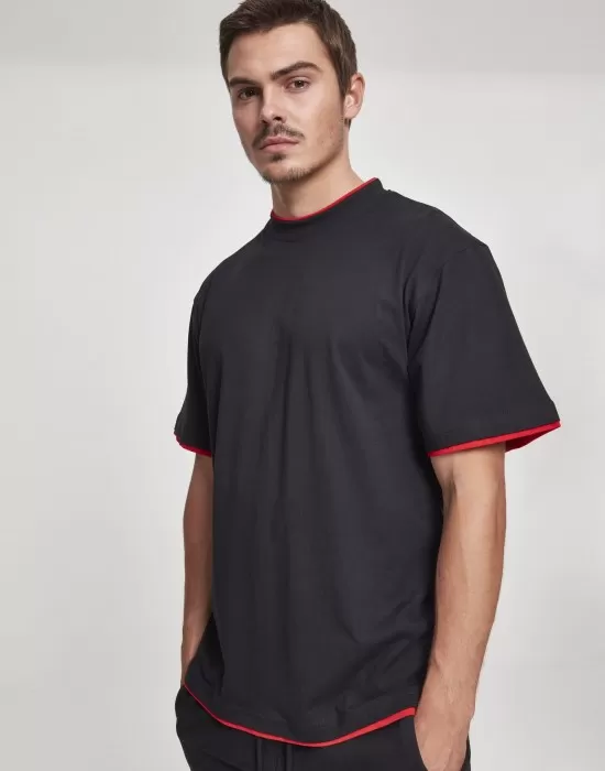 Мъжка тениска с цветни маншети Urban Classics Tall в черно blk/red, Тениски Tall Tees - Hoodstyle.bg