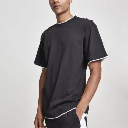 Мъжка тениска с цветни маншети Urban Classics Tall в черно blk/wht