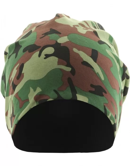 Бийни шапка с две лица в зелен камуфлаж MSTRDS Printed Jersey Beanie, Шапки бийнита - Hoodstyle.bg