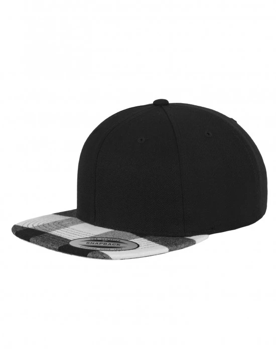 Шапка с козирка в черно Checked Flanell Peak Snapback, Шапки с козирка - Hoodstyle.bg