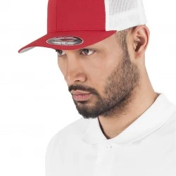 Шапка с козирка в червено и бяло Flexfit Mesh Trucker