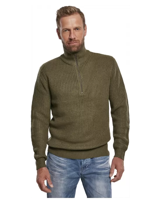 Мъжки тъмнозелен пуловер с яка Marine Troyer, Блузи и Ризи - Hoodstyle.bg