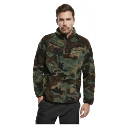 Мъжко яке от плюшен полар в зелен камуфлаж Brandit Teddyfleece Troyer woodland