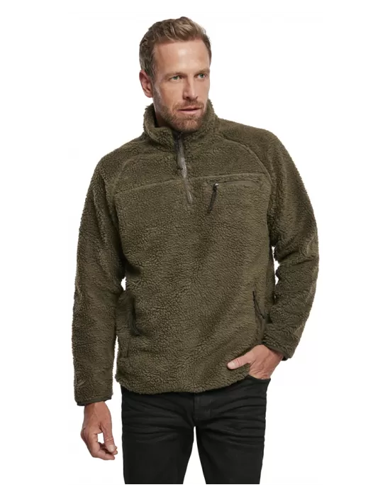 Мъжко яке от плюшен полар в цвят маслина Brandit Teddyfleece Troyer, Зимни якета - Hoodstyle.bg