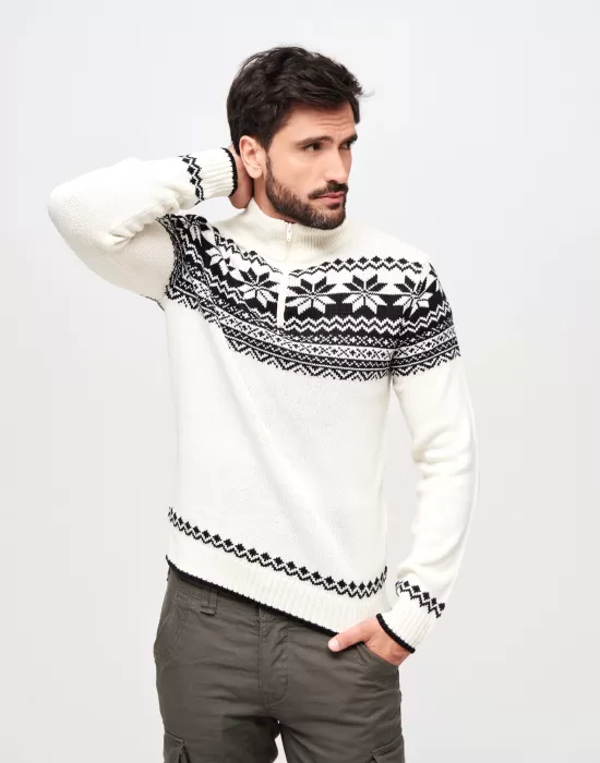 Мъжки плетен пуловер в бяло Brandit Norwegian Troyer, Блузи и Ризи - Hoodstyle.bg