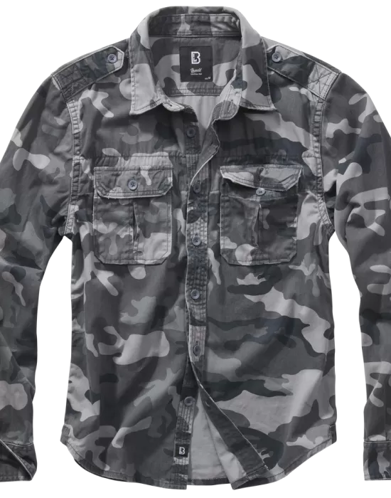 Мъжка риза в сив камуфлаж Brandit Vintage Shirt, Блузи и Ризи - Hoodstyle.bg