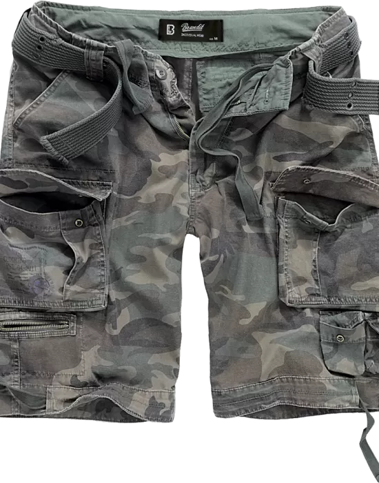 Мъжки къси карго панталони в зелен камуфлаж Brandit woodland, Къси панталони - Hoodstyle.bg