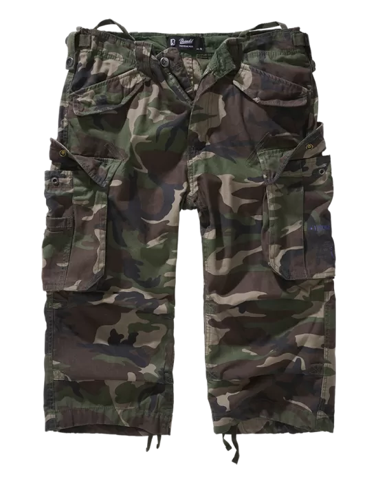 Мъжки 3/4 карго панталони в зелен камуфлаж Brandit woodland, Къси панталони - Hoodstyle.bg