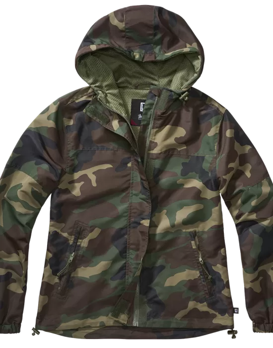 Дамско лятно яке в тъмен камуфлаж Brandit Windbreaker woodland, Якета - Hoodstyle.bg