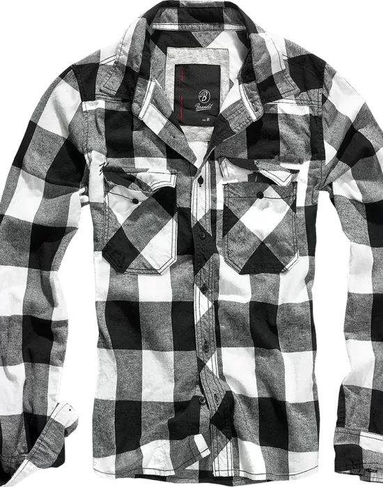 Мъжка карирана риза в бял цвят Brandit Check Shirt white/black, Блузи и Ризи - Hoodstyle.bg