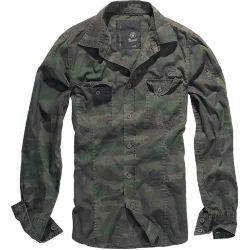 Мъжка риза в зелен камуфлаж Brandit Slim Fit woodland